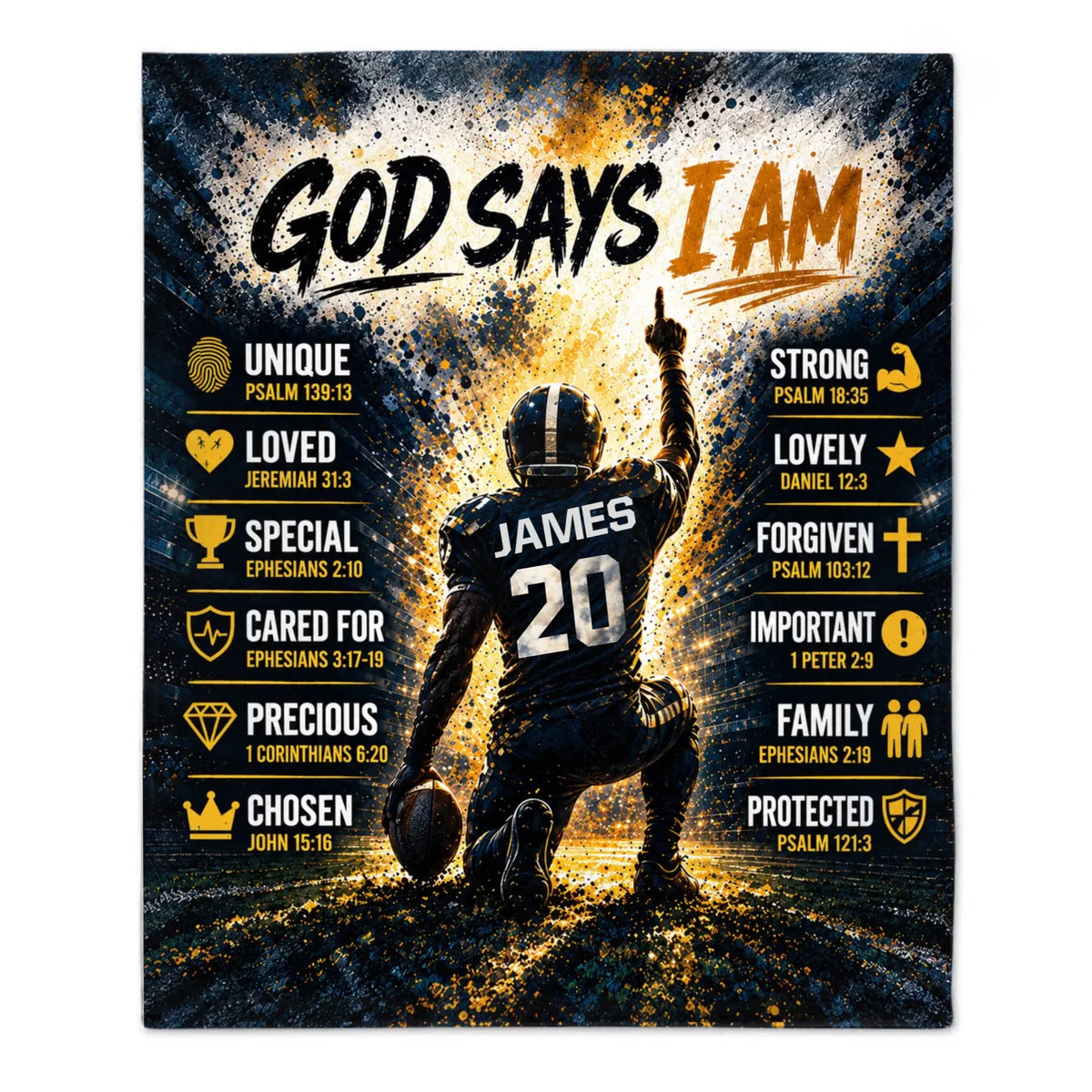 Personalized Christian Football Blanket-Gift For Teen Boy